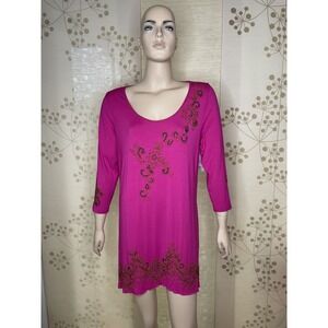 Joyous & Free 3/4 Sleeve Royal Magenta Pink  Beaded Lani Tunic XL